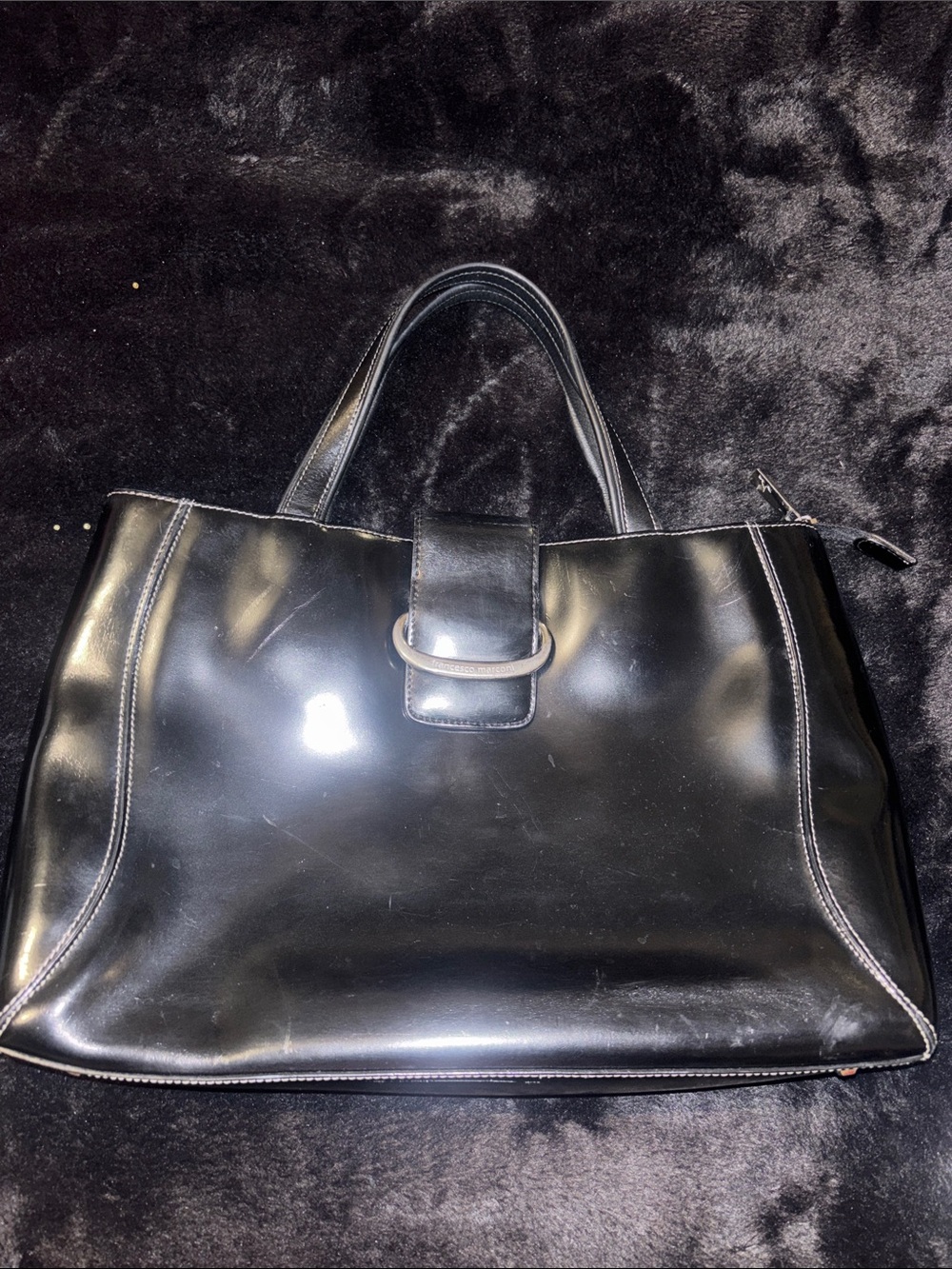 Black Patent Tote Bag with Top Handle